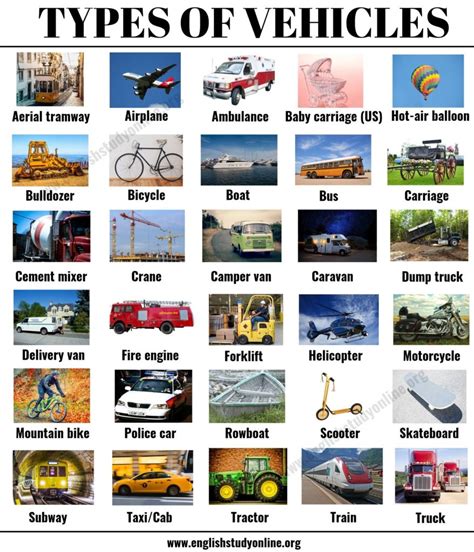 Types of Vehicles: List 75 Vehicle Names with Examples and ESL Images - English Study Online