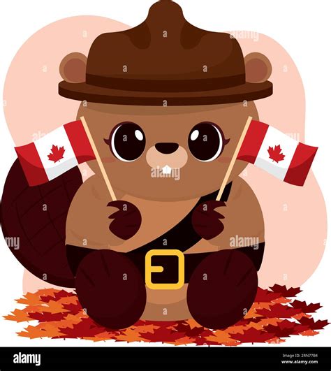 Cute beaver with forest ranger uniform holding flags of Canada Vector Stock Vector Image & Art ...