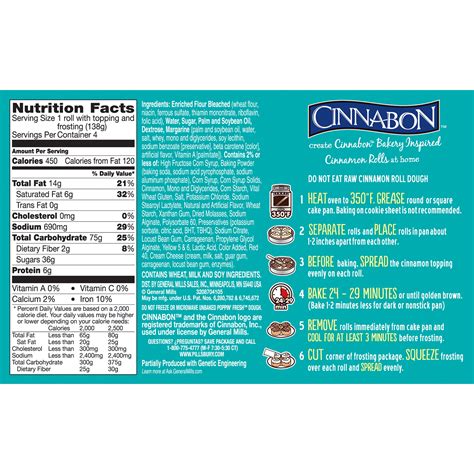 pillsbury cinnamon rolls nutrition label