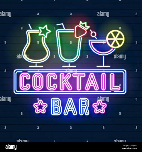 Neon Sign. Cocktail Bar Vector Illustration For Flyer And Web Design ...