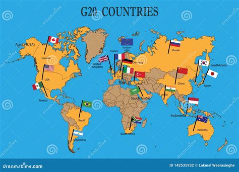 World Map Of The G20 Countries With Flags Vector Illustration | CartoonDealer.com #142535932