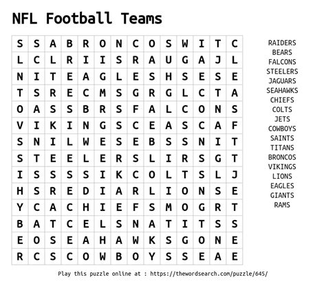 Download Word Search on NFL Football Teams