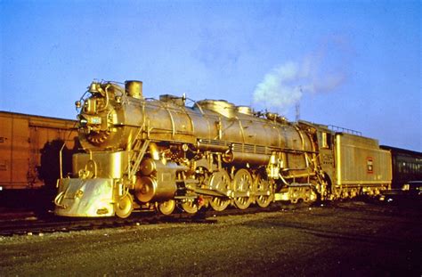 Chicago, Burlington & Quincy 4-8-4 #5632 in an all-gold livery is seen here in Kansas City on ...