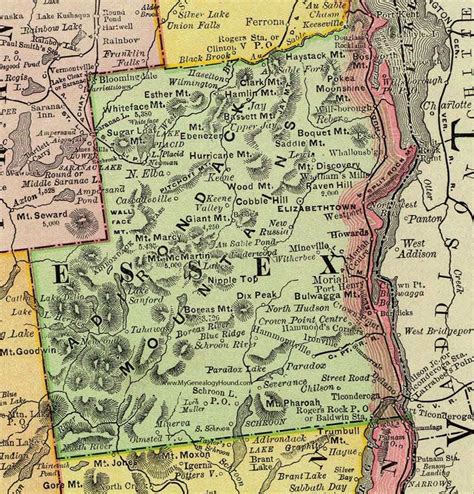 Essex County, New York, 1897, Map, Rand McNally, Elizabethtown, Westport, Witherbee, Port Henry ...