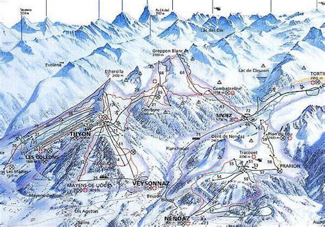 Plan des Pistes et Sentiers de randonnées de Veysonnaz-Printse