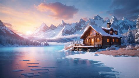 Winter Cabin Lake Wallpapers - Wallpaper Cave