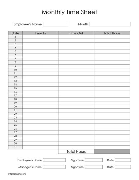 Printable Time Sheet