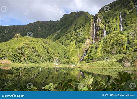 Waterfalls on Flores Island, Azores Archipelago (Portugal) Stock Photo - Image of sunny, europe ...