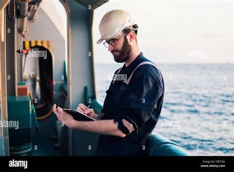 Deck Officer on deck of offshore vessel or ship Stock Photo - Alamy