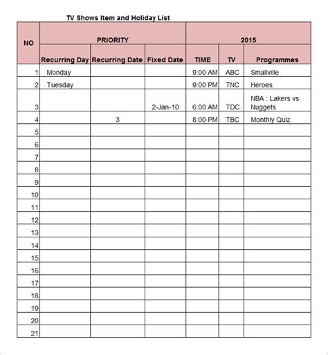 Program Schedule Template - 4 Free Word, Excel Documents Download