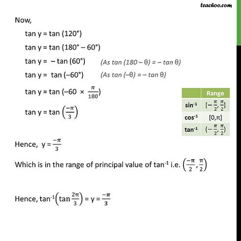 Find principal value of tan inverse (tan 2pi/3)