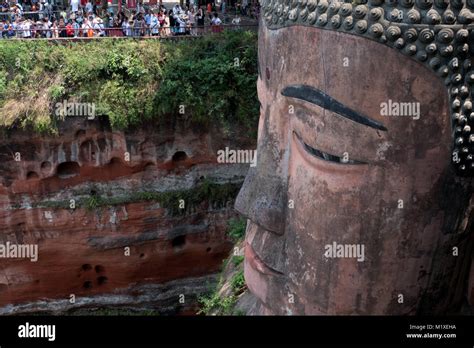 The Leshan Giant Buddha carved out of a cliff where the Min and Dadu rivers meet near Leshan ...