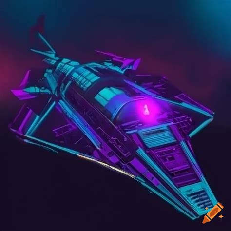 Realistic 1980s synthwave spaceship