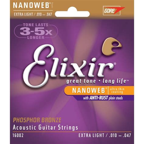 Elixir 16002 Nanoweb Coated Phosphor Bronze Acoustic Guitar Strings 10 ...