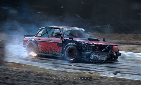 red and black sedan Khyzyl Saleem #car Volvo 240 #Volvo #drift #artwork ...