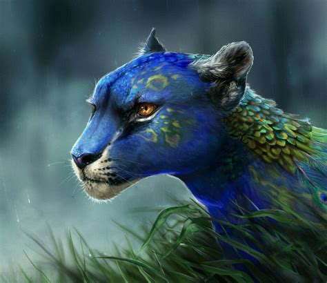 Peacock and lioness hybrid | Fantasy creatures art, Animal paintings, Fantasy paintings