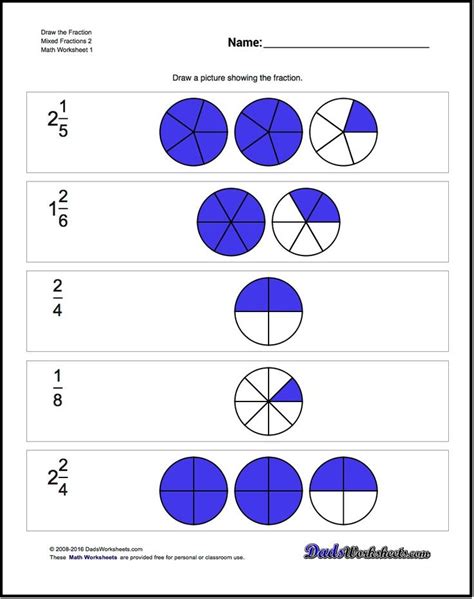 Graphic Fraction Worksheets Draw the Fraction Mixed 2! Graphic Fraction ...