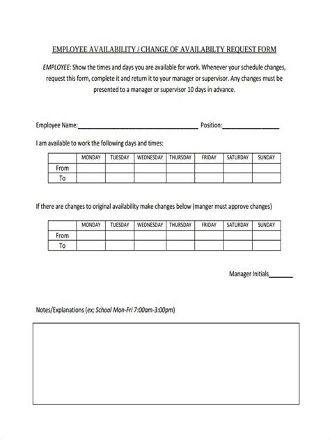 FREE 7+ Employee Availability Forms in PDF | MS Word