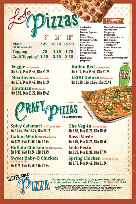 Ledo Pizza Menu Package Inserts Only (No Frames)