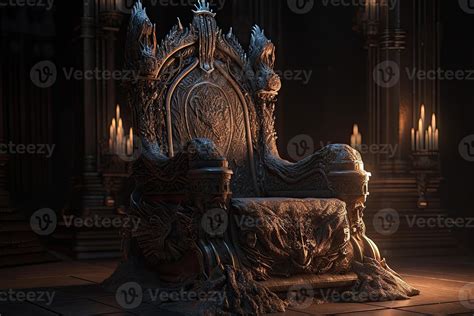 Empty royal throne in dark castle hall. Fantasy medieval throne for ...