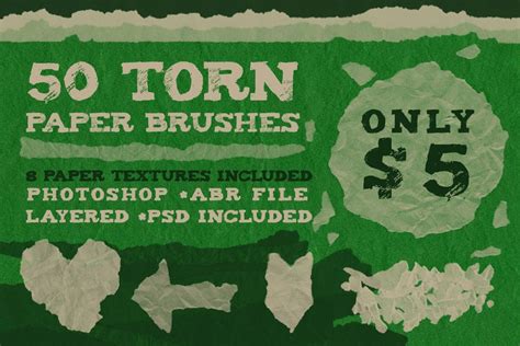 Download 50 Torn Paper Brushes + 8 Textures - Filepolitan.com