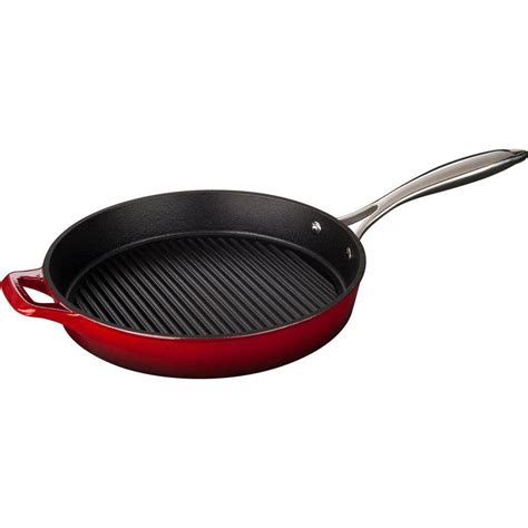 La Cuisine 12 in. Cast Iron Round Grill Pan with Red Enamel-LC 7200 ...