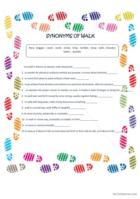 Synonyms of WALK: Deutsch DAF Arbeitsblätter pdf & doc