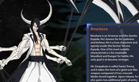 Bleach: Soul Resurreccion Nnoitora Bio and Artwork