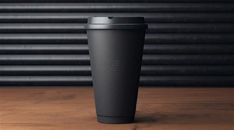 Premium Photo | A black coffee cup with a logo on it