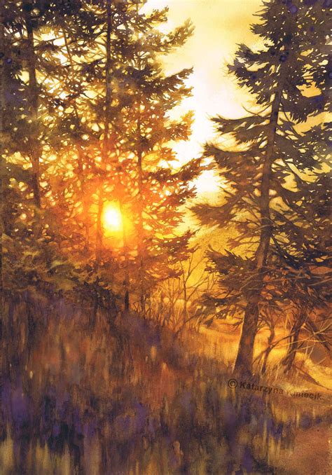 Sunset Trees Watercolor Painting, Housewarming Gift, Watercolor ...