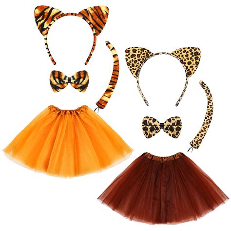 Buy Cheetah Costume Kids Cheetah Ears and Tail Set with Tutu Skirt and Tiger Costume Animal Ears ...