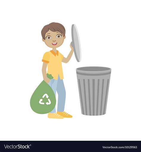 Boy taking out recycling garbage bag Royalty Free Vector