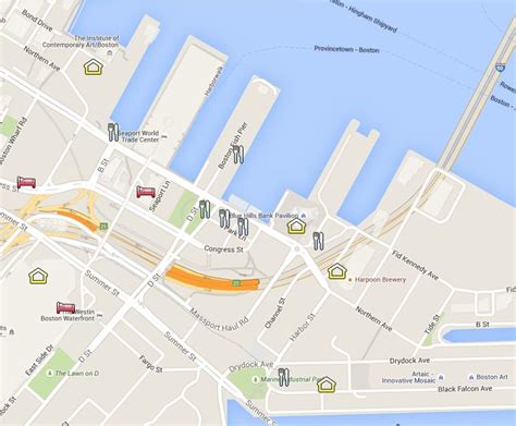 Easy map of Boston Seaport District with attractions and restaurants marked. | Boston hotels ...