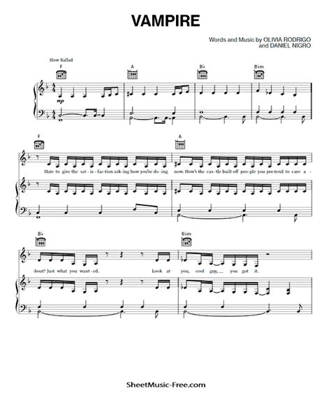 Vampire Sheet Music Olivia Rodrigo ♪ SheetMusic-Free.com