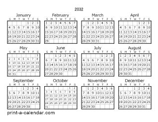 2032 One Page Calendar