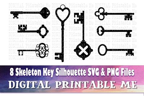 Skeleton Key svg, silhouette bundle, 8 images, PNG, clip art, cut file By DigitalPrintableMe ...