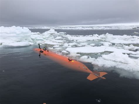 Orange submarine 'Rán' explores the sea floor in front of Antarctica’s Thwaites Glacier ...