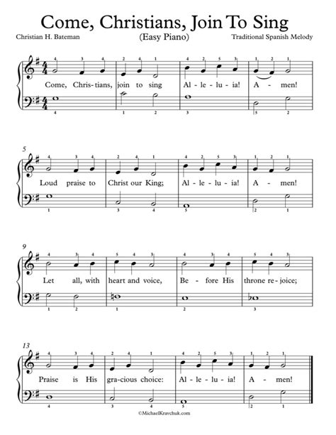 Free Piano Arrangement Sheet Music – Come, Christians, Join To Sing – Michael Kravchuk