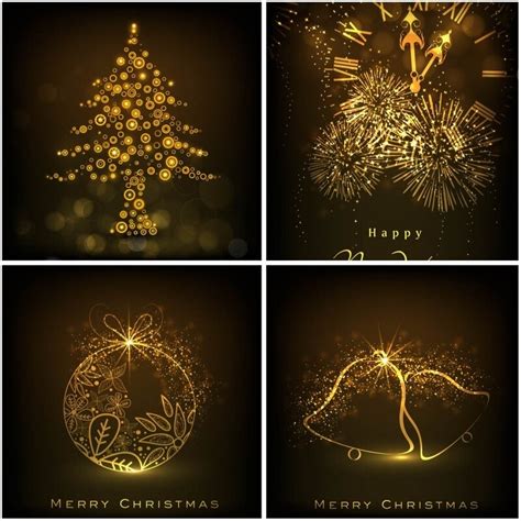 Bright golden colored abstract Christmas card vector | Free download