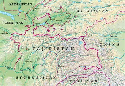 Large relief map of Tajikistan | Tajikistan | Asia | Mapsland | Maps of the World