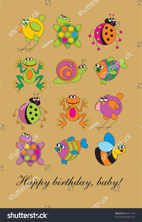 Birthday Card Baby Cartoon Animals Stock Vector (Royalty Free) 63371176 ...