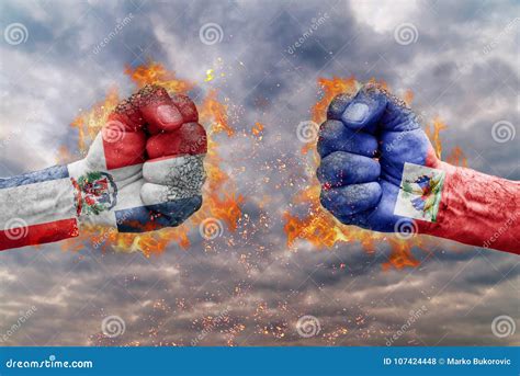 Two Fist with the Flag of Dominican Republic and Haiti Faced Stock ...