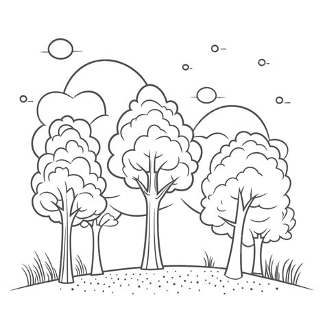 Coloring Page With Trees In The Sky Outline Sketch Drawing Vector, Tree Drawing, Wing Drawing ...