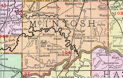 McIntosh County, Oklahoma 1911 Map, Rand McNally, Eufaula, Checotah, Rentiesville