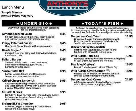 Anthony's Menu, Menu for Anthony's, Bremerton, Bremerton - Urbanspoon/Zomato