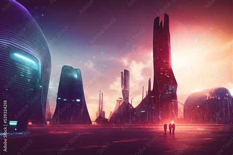 ภาพประกอบสต็อก Sci-fi fantasy futuristic illustration digital background art scifi artwork tech ...