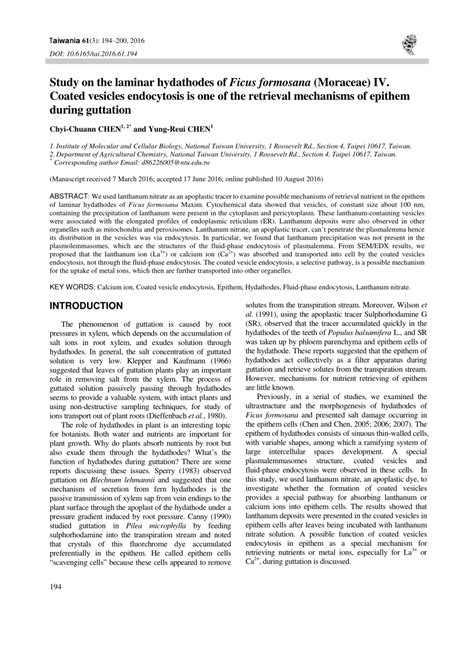 (PDF) Study on the laminar hydathodes of Ficus formosana (Moraceae) IV ...