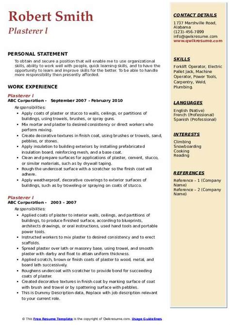 10+ Plasterer Resume Samples & Templates for 2025