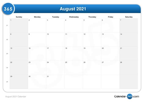 August 2021 Calendar