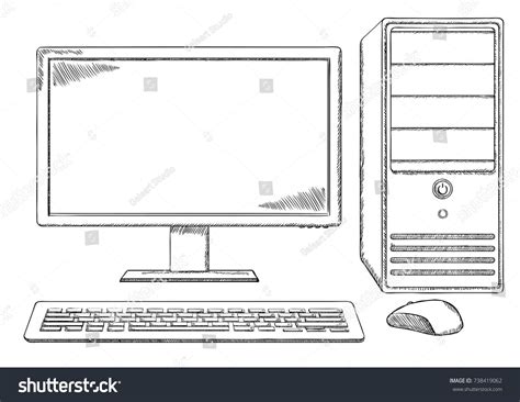 Sketch style Desktop, Computer Monitor, Keyboard and Mouse #Ad , #AD, # ...